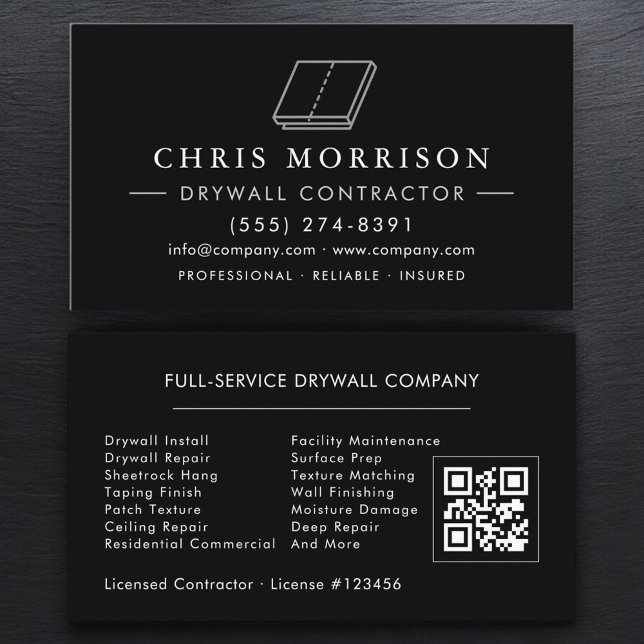 Professional Drywall Sheetrock QR Code Business Card (Creator Uploaded)