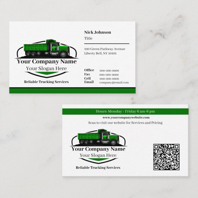 Professional Dump Truck Hauling Company QR Code Business Card (Front/Back)