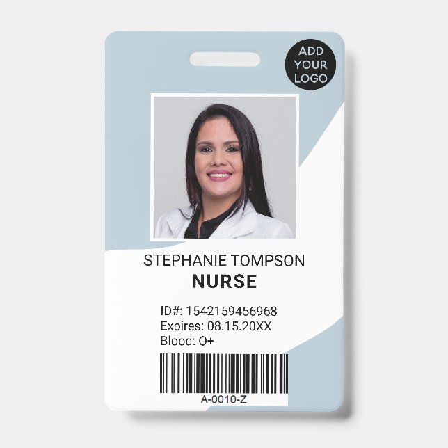 Professional editable blue nurse photo logo code ID badge (Front)