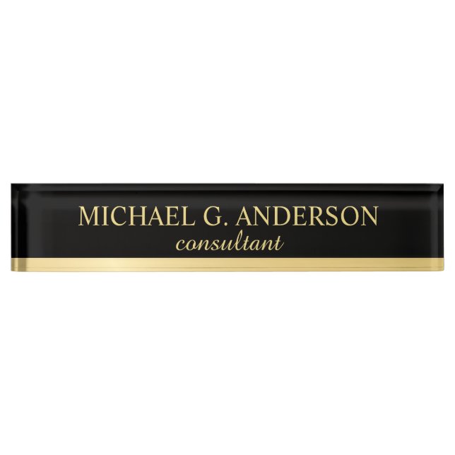 Professional Elegant Black and Gold Desk Name Plat Nameplate (Front)