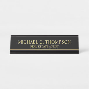 Professional Elegant Black and Gold Desk Name Plate