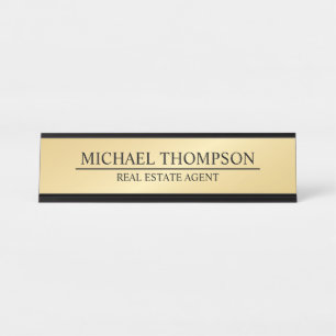 Professional Elegant Black and Gold Desk Name Plate