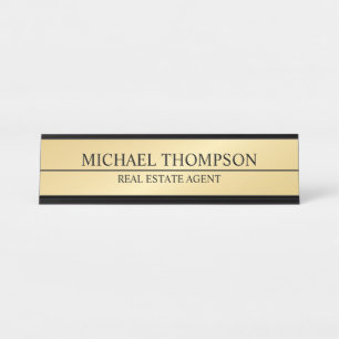 Professional Elegant Black and Gold Desk Name Plate