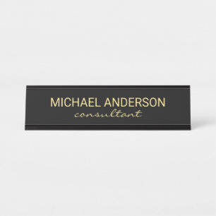 Professional Elegant Black and Gold Desk Name Plate