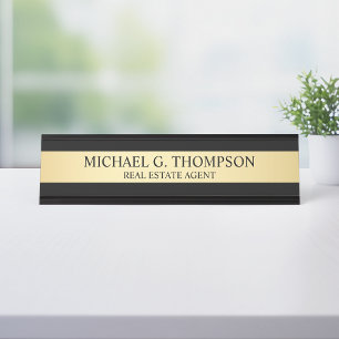 Professional Elegant Black and Gold Desk Name Plate