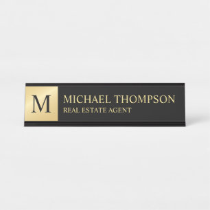 Professional Elegant Black and Gold Desk Name Plate