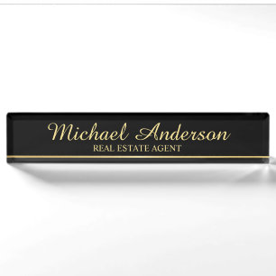 Professional Elegant Black and Gold Nameplate