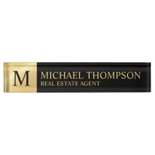 Professional Elegant Black and Gold Nameplate