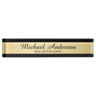 Professional Elegant Black and Gold Nameplate