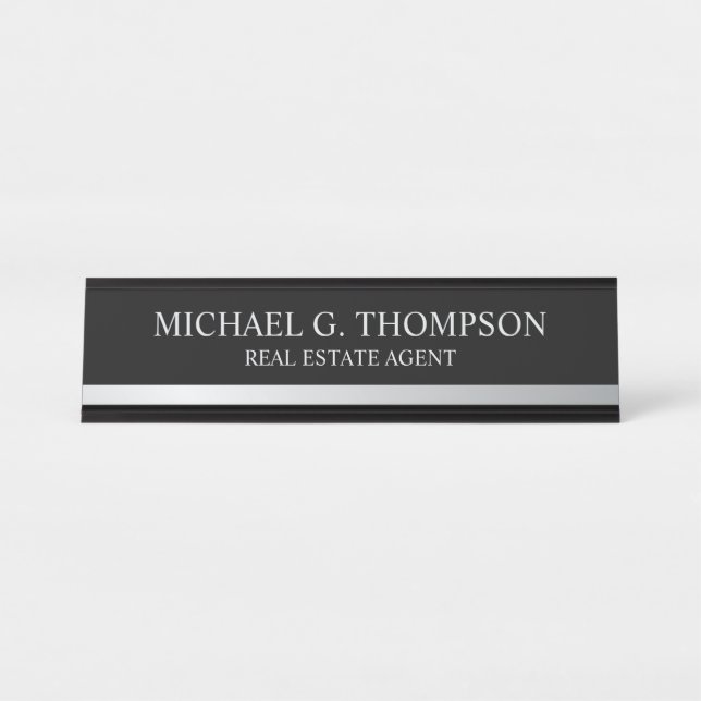 Professional Elegant Black and Silver Desk Name Plate (Front)
