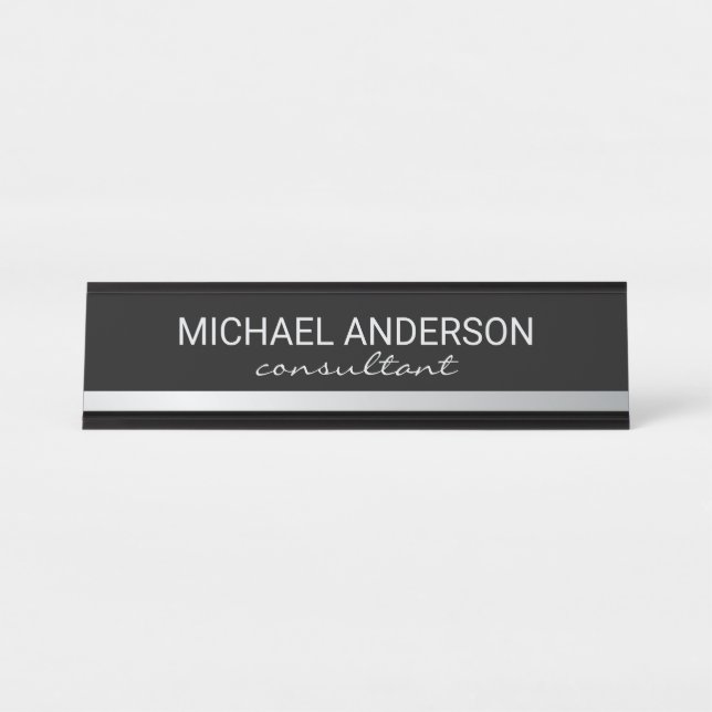 Professional Elegant Black and Silver Desk Name Plate (Front)