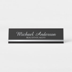 Professional Elegant Black and Silver Desk Name Plate