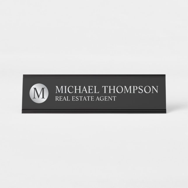Professional Elegant Black and Silver Desk Name Plate (Front)