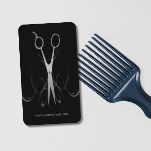Professional Elegant Black and Silver Hairstylist Business Card