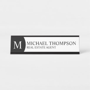 Professional Elegant Black and White Desk Name Plate