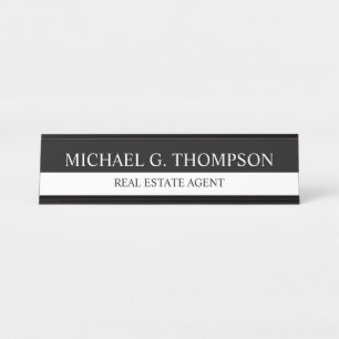 Professional Elegant Black and White Desk Name Plate
