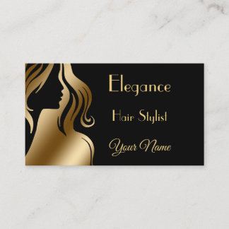 Professional Elegant Black Gold Hair Dresser Business Card