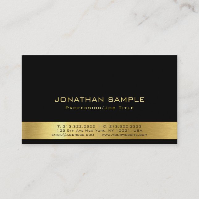 Professional Elegant Black Gold Pearl Finish Luxe Business Card (Front)