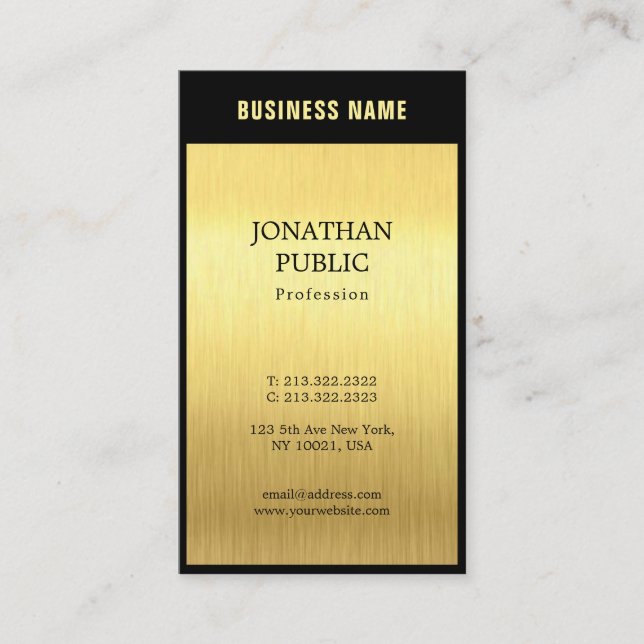 Professional Elegant Black Gold Plain Luxury Chic Business Card (Front)