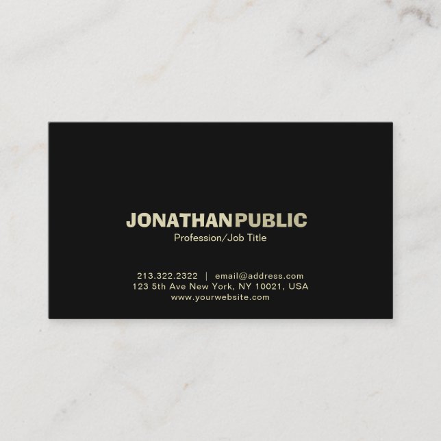 Professional Elegant Black Gold Simple Plain Business Card (Front)