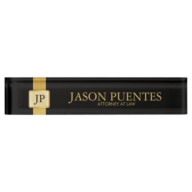 Professional Elegant Black & Gold with Monogram Nameplate (Front)