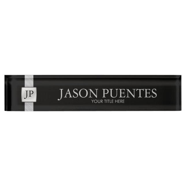 Professional Elegant Black & Silver with Monogram Nameplate (Front)