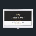 Professional Elegant Black White Gold Custom Logo Business Card Holder<br><div class="desc">Black and white professional design,  minimal black and white design with gold accents. The stand-in custom logo can be replaced with your own. If you need assistance,  please message me on Zazzle. We offer free custom designs for any product on Zazzle,  including logos.</div>