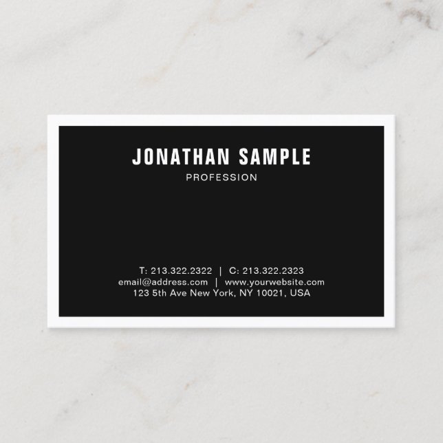 Professional Elegant Black White Modern Simple Business Card (Front)