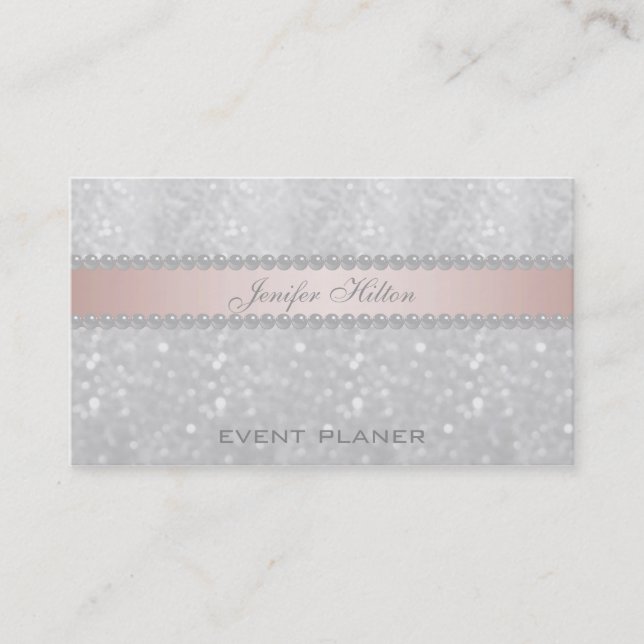 Professional elegant bokeh pearls business card (Front)