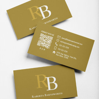 Professional Elegant Brown Monogram QR Code Business Card