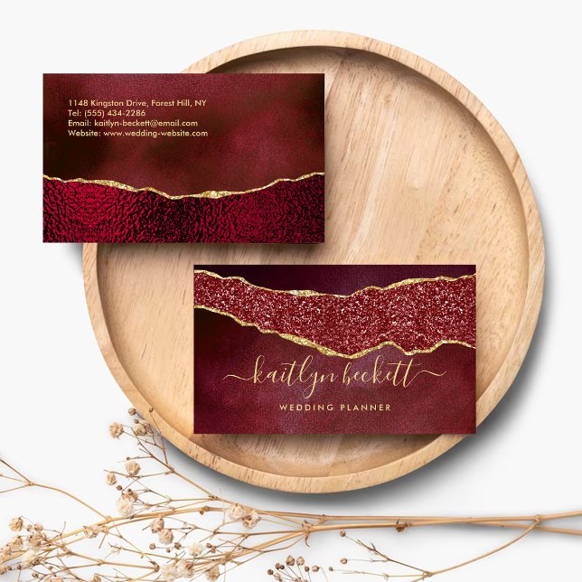 Professional Elegant Burgundy & Gold Agate Business Card (Creator Uploaded)