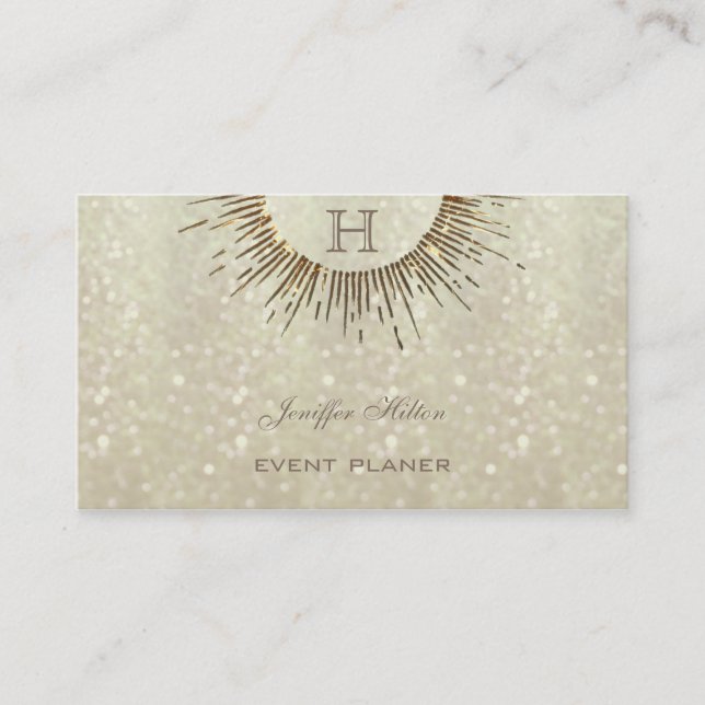 Professional elegant chic bokeh glittery monogram business card (Front)