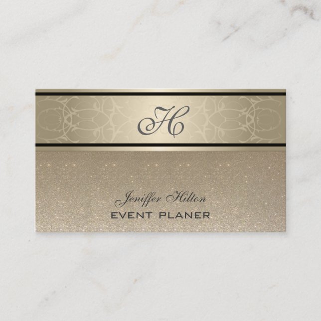 Professional elegant chic luxury glittery monogram business card (Front)