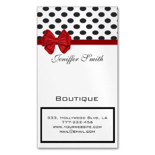 Professional elegant chic polka dots red bow 	Magnetic business card