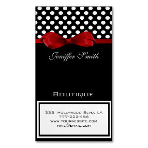 Professional elegant chic polka dots red bow 	Magnetic business card