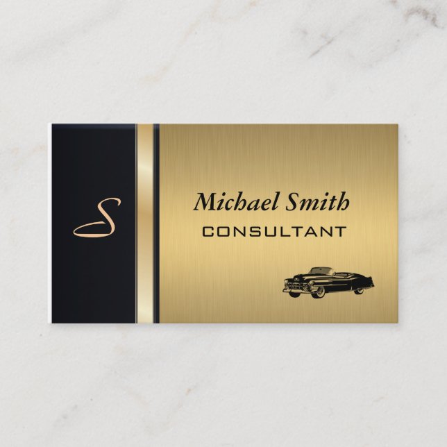 Professional elegant classy luxury golden old car business card (Front)