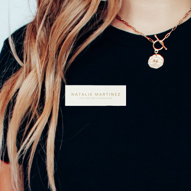 Professional Elegant Cream Gold Magnetic Employee Name Tag (Creator Uploaded)