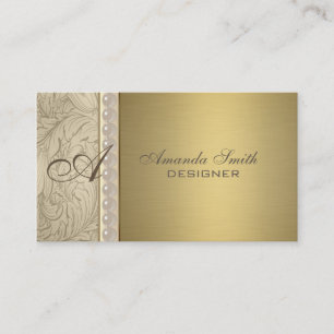 Professional elegant floral pearls monogram gold business card