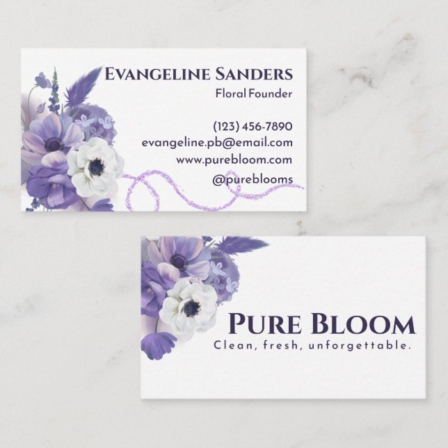 Professional Elegant Floral Purple White Blooms  Business Card (Front/Back)