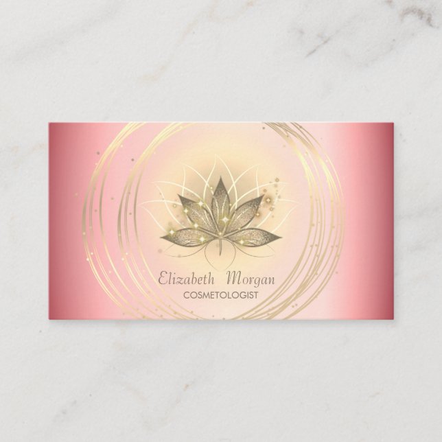 Professional Elegant Gold Circles Lotus   Business Card (Front)