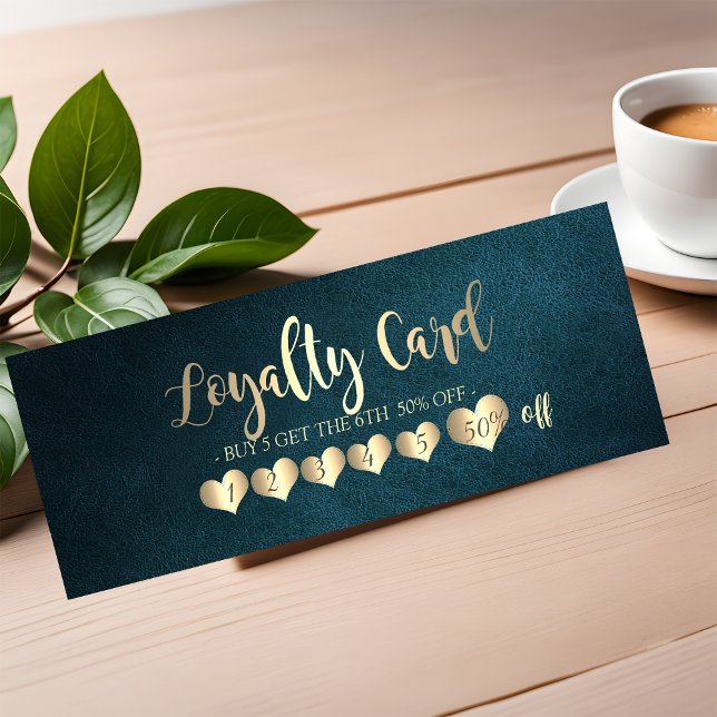Professional Elegant Gold Hearts Green Leather Loyalty Card (Creator Uploaded)