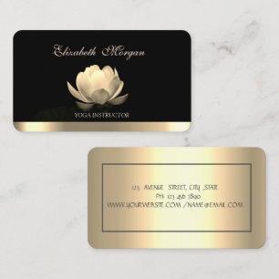 Professional Elegant Gold Lotus,Yoga Black Business Card