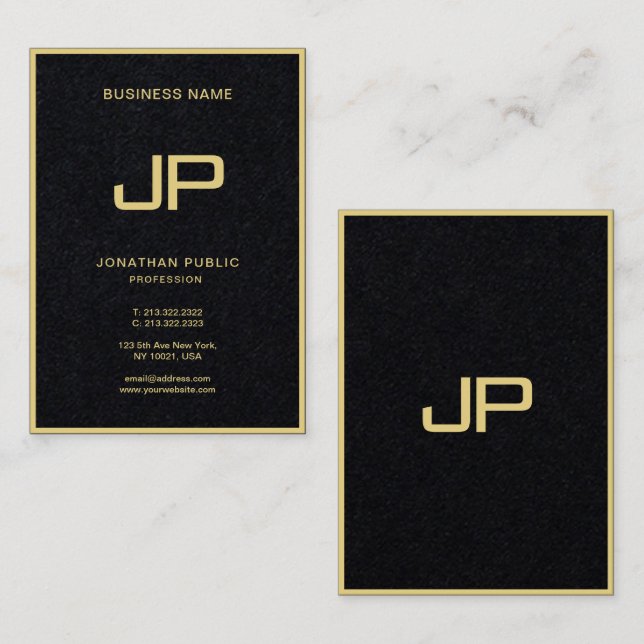 Professional Elegant Gold Monogram Premium Black Business Card (Front/Back)