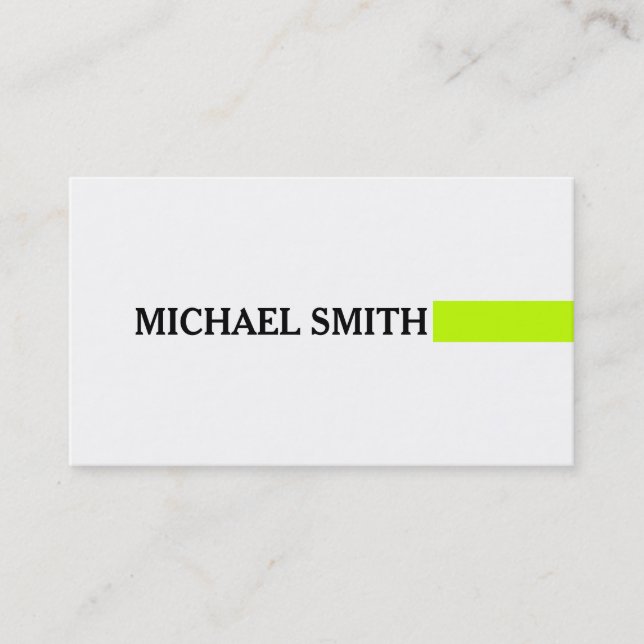 Professional Elegant Lime Modern Plain White Business Card (Front)