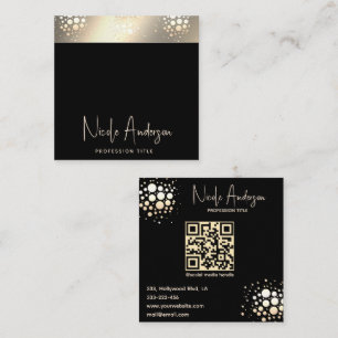 Professional elegant luxury gold confetti QR code Square Business Card