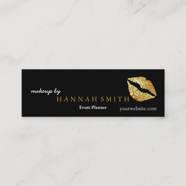 Professional Elegant Makeup Artist Gold Lips Mini Business Card (Front)