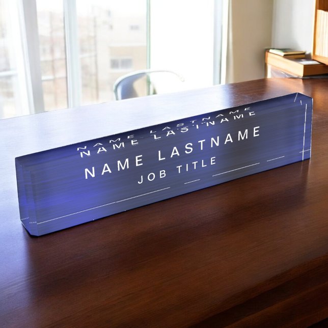 Professional Elegant Metallic Navy Blue Desk Nameplate (Creator Uploaded)