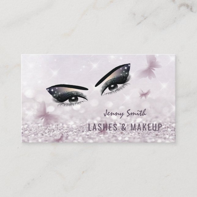 Professional elegant modern bokeh butterfly makeup business card (Front)