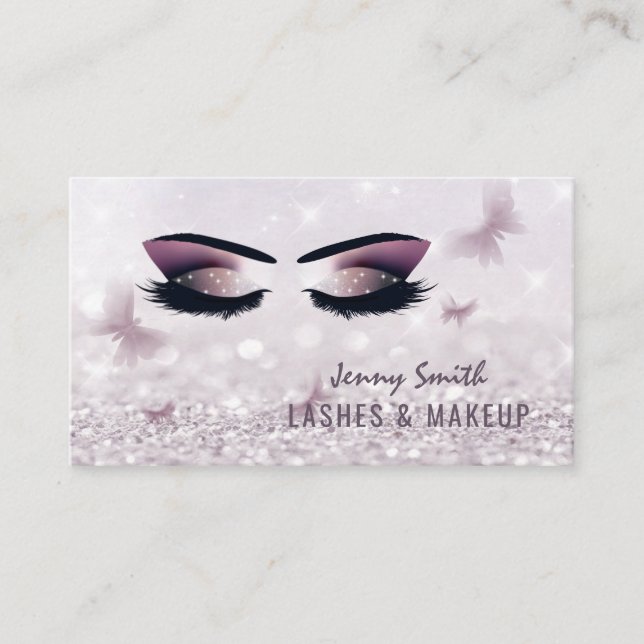 Professional elegant modern bokeh butterfly makeup business card (Front)