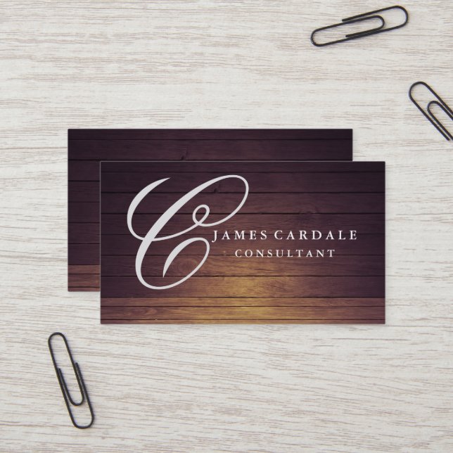 Professional Elegant Modern Brown Wood Lap Business Card (Front/Back In Situ)